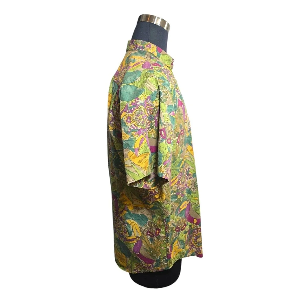 Banana Republic Vintage Safari Travel Toucan Tropical Floral Cotton Shirt Mens M